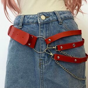 Rust Red Y2K Punk Multi-Strap O-Ring Chain Belt, Fits 34 to 40 Inches, X7GA1487